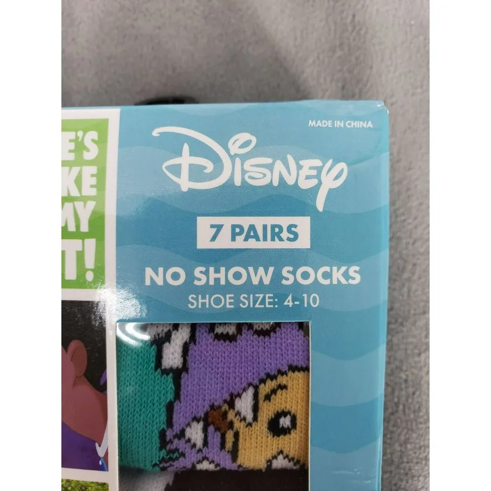 Disney 7 Pairs No Show Socks‎ Shoe Size 4-10